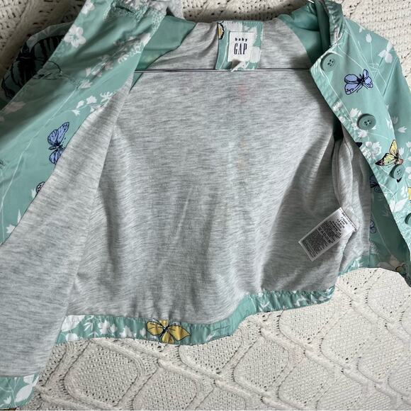 BABY GAP | Girl's Jacket Butterfly Print Raincoat With Hood Mint Green 24 Months - Picture 4 of 9